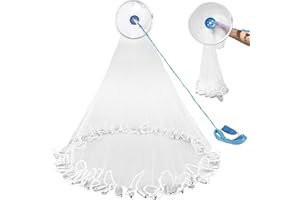 dellyy Wurfnetz zum Fischen, Wurfnetz EIN-Finger-Fischernetz, Durchmesser 2,4 m