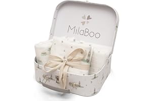 MilaBoo® Pañuelos de gasa para bebé, 80 x 80 cm, 100 % algodón orgánico, certificado GOTS, paños para bebés con maletín de juegos FSC, regalo para nacimiento (paños de gasa para el mundo acuático)