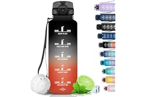 ‎GRSTA Grsta Trinkflasche 1,5 Liter - Trinkflasche Sport, BPA Frei, Trinkflasche Kohlensäure Geeignet, Auslaufsicher, Wasserflasche mit Filter und Zeitmarkierung für Gym, Schule, Büro und Outdoor