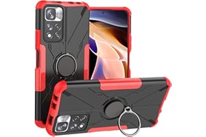 LiuShan Compatible con Redmi Note 11 Pro Funda,Shockproof Carcasa con 360 Grados Giratorio Anillo Kickstand Hard PC y Silicona TPU Hybrid Armor para Redmi Note 11 Pro Smartphone,Rojo