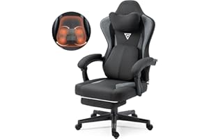 Vigosit Gaming Stuhl mit Beheizter Massage Lendenwirbelstütze, Stoff Gamer Stuhl mit Tasche Frühling Kissen und Fußstütze, Roß und Hoch Ergonomisch Gamer Bürostuhl 150 kg Belastbarkeit (Schwarz)