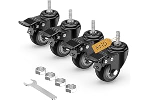 HOLKIE Ruote girevoli da 50mm con stelo con bloccaggio totale, M10 x 1,5 x 25mm (diametro dello stelo 10mm, lunghezza dello stelo 25mm) con gambo filettato, set di 4 ruote girevoli resistenti nero