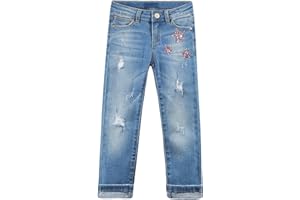 KIDSCOOL SPACE Mädchen Slim-Fit Jeans, Gerade Denim Hose mit Rissen