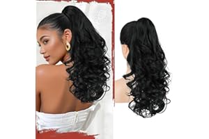 Sofeiyan Coda Cavallo con Pinza 43cm Ricci Ondulati Naturali Capelli Sintetici Posticci Extension Coda di Cavallo per Donna, Nero