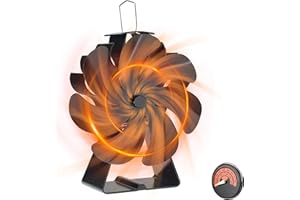 SMILOVII 7-Blade Stove Fan for Heat Powered Wood Burners - Silent Operation and Eco-Friendly Fireplace Circulation- Complimentary Thermometer