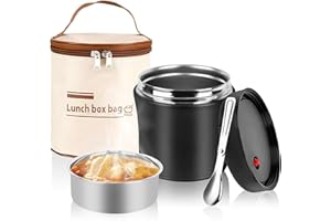 NZZVNZ Fiambrera Térmica de 1200 ml, Termo para Comida 304 de acero inoxidable, Fiambrera Térmica para Alimentos con Cuchara Plegable, Recipiente Térmico para Alimentos para Trabajo, Escuela