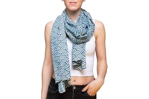 PANASIAM Bufanda Indigo - Pañuelo para el cuello, falda cambiante, azul índigo, estampado con patrones japoneses tradicionales, tejidos naturales suaves