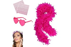 KYEDGC 4Pcs Abba Accessories Set, 78.74in Feather Boa, Pink Feather Boa, Feather Bower, Feather Boas Multipack, Suitable For Ladies Dancing, Weddings, Parties, With Heart-Shaped Frameless Sunglasses
