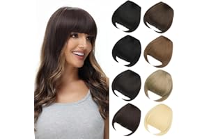 BUYOGET Clip in Fringe Hair Extension Brown Straight Fake fringe Clip on Bangs Hair Clip for Women Girls