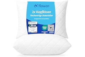 ‎FLOWEN Flowen Kopfkissen 40x80 cm Kissen für Bett 40 x 80 2er Set Bettkissen Hypoallergene Anti-Milben Weiche Kissenfüllung mit Weicher Gesteppter Kopfkissenbezug 100% Polyester Schlafkissen