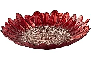 Anton Studio Designs - Decorative Bowl - Large Table Decoration Bowl - Diameter: 32cm - Decorative Glass Bowl for Home Decor - Red Sunflower