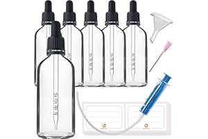 HandsUnity 100ml-6 pièces de Flacon de Verre pour Pipette - Ensemble de Pots de Pharmacie en Verre Transparent Avec Bouchon de Pipette Noir Comprenant 17 Accessoires Flacons en Verre Clair
