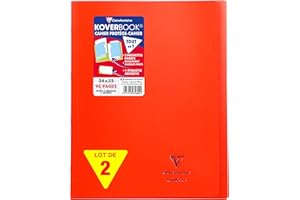 Clairefontaine 981644AMZC Lot de 2 Cahiers Agrafés Koverbook Rouges - 24x32 cm - 96 Pages Petits Carreaux avec Marge - Papier Blanc 90 g - Couverture Polypro