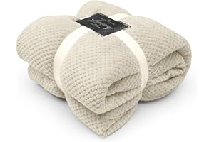 GC GAVENO CAVAILIA Waffle Throws For Sofas, Lightweight Soft Sherpa Fleece Blanket For Bed Settee, Thermal Warm & Cosy Double Bed Blanket Throw, 150x200 Cm Cream