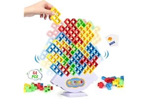 NIWWIN 64-częściowy zestaw klocków Tetra Tower Balance Stacking Blocks, gra planszowa dla 2 graczy + gry rodzinne, imprezy, podróże, zabawka zespołowa dla dzieci i dorosłych