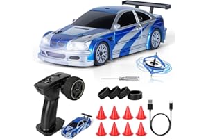JONRRYIN Mini RC Drift Car Pro, 1:43 Frngesteuert Drift Auto, 4WD Tabletop Drift RC Car, Ferngesteuertes Auto mit Gyro, 15 km/h, Spielzeugauto für Kinder ab 14 Jahre (Blau Pro - Gyroskop)
