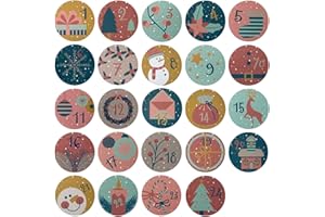 ‎OBLIQUE UNIQUE Oblique Unique® Adventskalender Sticker Zahlen 1–24 – Weihnachtsaufkleber rund 5 cm – Aufkleber für Weihnachten zum Basteln, Verzieren & Dekorieren – für DIY Adventskalender - Retro Bunt