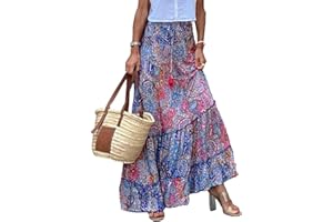 JENJON Femme Jupe Maxi Imprimé Taille Haute Elastique Casual Boho Fleurs Robe sans Manches 2 in 1 Jupes