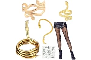 JinYu Złoty wąż zestaw biżuterii pierścień wąż regulowany wąż choker wąż opaska na ramię wąż tymczasowe tatuaże kabaretki rajstopy pończochy z wzorem węża dla kobiet, Nylon