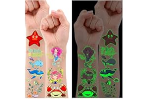 Leesgel Sirena Tatuajes Temporales Niñas, 36 Estilos Luminoso Bajo el Mar Tatuajes Temporales Niños, tatoos Sirena infantiles Relleno Piñatas Detalles Cumpleaños Regalo Cumpleaños Niños
