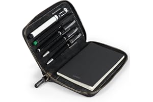 Londo Portapenne in Pelle: Organizer per Diario, Penna Stilografica e Matite, con Cerniera, 17x12x3cm - Nero