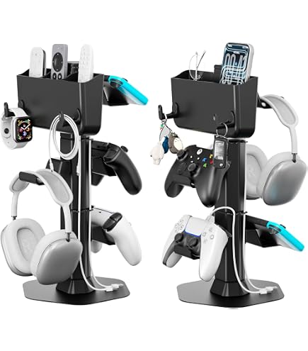 Supporto Da Scrivania Per Controller E Cuffie Gaming – 4 Livelli Con Organizer Per Console Switch E PS Portal, 16 Ganci Regolabili