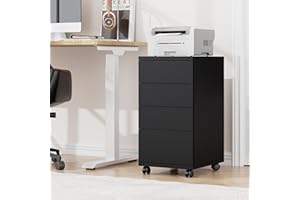 HOCSOK Armadietto da Ufficio con 4 Cassetti, Armadio di Archiviazione Rimovibile Sotto la Scrivania, Cassettiera Schedario da Ufficio per Ufficio, Studia, Nero
