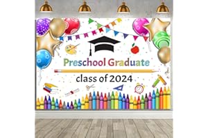 MEHOFOND 7x5ft Preschool Graduate Backdrop Kindergarten Graduate Class of 2024 Background Banner Colorful Kids Graduation Banner Large Congrats Child Grad for Preschool School Prom Party Decor Supplie