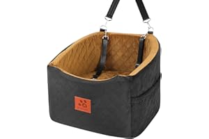 HEGGOOE Hunde Autositz für Kleine/Mittlere Hunde, Memory-Schaum Erhöhter Hundesitz Auto, Abnehmbar & Waschbarer Hundebett Auto mit Aufbewahrungstaschen und Sicherheitsleinen