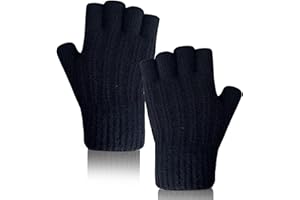 QICEDER Gants d'Hiver Demi-Doigts Mitaines Tricotées sans Doigts Gants Extensibles Chauds pour Hommes et Femmes Gants tricotés d'hiver d'opération d'ordinateur Gants pratiques