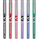 PILOT V5 Hi-Tecpoint Roller Pen - Thin 0.5 mm End Tip - 0.3 mm Line Width - Pack of 6 - Black, Blue, Red, Green, M