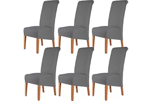 CMAKER High Back Chair Covers Stretch Spandex Fabric Chair Slipcover Seat Cover for Home Washable Removable Parsons Chair Protector Dining Room Kitchen Hotel,Set of 6,Gray