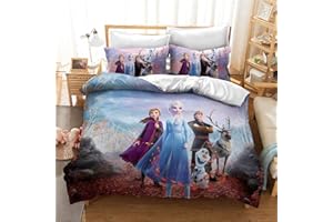 Goplnma- ELSA Bettwäsche Frozen-Kinderbettwäsche Für Mädchen-3D Digitaldruck, Mit Kissenbezug Reißverschluss, Mikrofaser, Mehrfarbig (135x200cm,7)