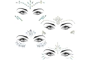 Yuanchu 4 Stück Glitzersteine Gesicht Festival,4 Stile Edelsteine Temporäre Tattoos Gesicht Strasssteine Juwelen Kristalle Glitzer Aufkleber für Musikkarneval Party Make-up Festival