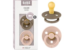BIBS Colour Smoczek, 2 szt., Bez BPA, Okrągły kształt gumowej główki. Lateks z kauczuku naturalnego, Rozmiar 1 (0-6 miesięcy), Dark Oak/Blush