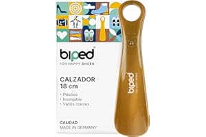 DIE SCHUHANZIEHER biped Calzador de plástico 18 cm – Calzador pequeño y ergonómico, ideal para viajes, niños y adultos – Calzador corto para zapatos fácil de usar z1560(metálico-oro)