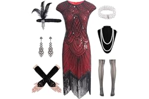 WILDPARTY 1920s Dresses for Women, Flapper Dress with Sequins Beaded Fringed Mesh Stockings, 20s Accessories Mafia Costume Ladies
