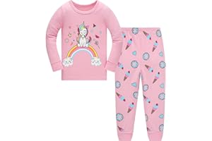 TEDD Mädchen Schlafanzug Baumwolle Süß Einhorn Langarm Zweiteiliger Schlafanzüge Set Kinder Nachtwäsche Winter Weihnachten Pyjama Größe 1-12 Jahre