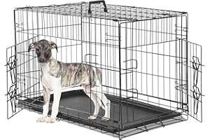 GADGETHAVEN Dog Crate, large Medium Dog Cage with 2 Doors and Removal Tray Folding Metal Pet Training Cage Animal Carriere (24inch)