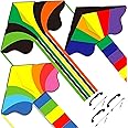 Flying Hoofer Rainbow Delta Kites (3 Pack) - Triangle Single Line Kite with Colorful Tail Ribbons for Kids Ages 4-8, 8-12 & Adults - Easy to Fly for Toddlers & Beginners