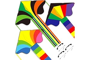Flying Hoofer Rainbow Delta Kites (3 Pack) - Triangle Single Line Kite with Colorful Tail Ribbons for Kids Ages 4-8, 8-12 & Adults - Easy to Fly for Toddlers & Beginners