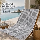 TAYA HOME%100 Pamuk Premium Plaj Havlusu 100x180 cm B&uuml;y&uuml;k Boy Y&uuml;ksek Emici Yumuşak Deniz Havlusu Gri Beyaz