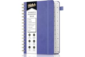 WEMATE Spiral Address Book with Alphabetical Tabs, Leather Password Book, Address Organizer Telephone Notebook Journal Keep Contact Safe Hardcover Large Print Seniors Home Office 5.8″×8.2″, Rose Gold