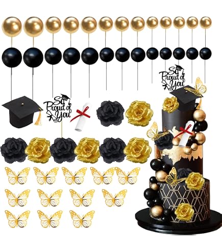 10 Pezzi Topper Per Cupcake A Forma Di Cappello Di Laurea - Decorazioni Festa Laurea In Tessuto Non Tessuto Nero - 7x5x5 Cm