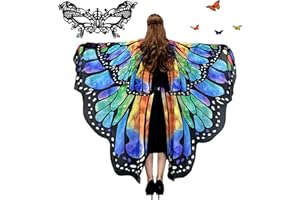 LAISLLA Kostium damski motyla, skrzydła motyla, dla dorosłych, kostium karnawałowy, motyl, skrzydła, ponczo, motyl, kostium z maską i opaską na czoło