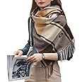 Gebell Women Tartan Scarf - Winter Plaid Blanket Scarves Long Soft Warm Tartan Check Scarfs Ladies Wool Spinning Tassel Shawl Stole UK