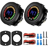 Pack of 2 Battery Meters, Waterproof DC 12 V Voltmeter, Waterproof LED Digital Display, Voltage Meter, Round Car Voltmeter, V
