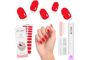 BUTBU 20pcs Autocollant Ongle Gel UV, Gel Nail Stickers, Vernis Autocollant UV, Film pour Ongles Autoadhésif, avec lampe-UV lime à ongles et bâton, Pour Femmes Filles Nail Designs (Rouge)