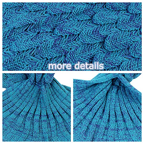 Meerjungfrau Schwanz Decke Strickmuster Fisch Waage für Kinder, weich warm Schlafsack (140 x 70,1 cm) seeblau - 4