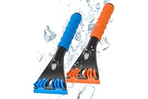 GOHHME Ice Scraper for Car Windscreen 2 PCS No Scratch Dual-Edge Functionality Ergonomic Design Durable Construction Compact and Portable Car Ice Scraper For Ice Scraping in Winter Blue & Orange